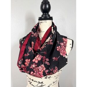 J Jill Wearever Collection Black Floral 100% Silk Infinity Scarf Loop Wrap